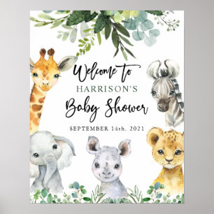  Safari Jungle Animals Baby Shower Welcome Sign Poster
