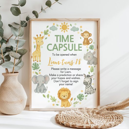Safari Jungle Animals Birthday Time Capsule Sign Poster