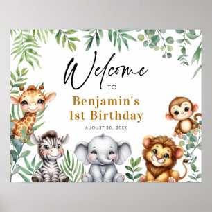 Safari Jungle Animals Boy 1. Geburtstag Willkommen Poster