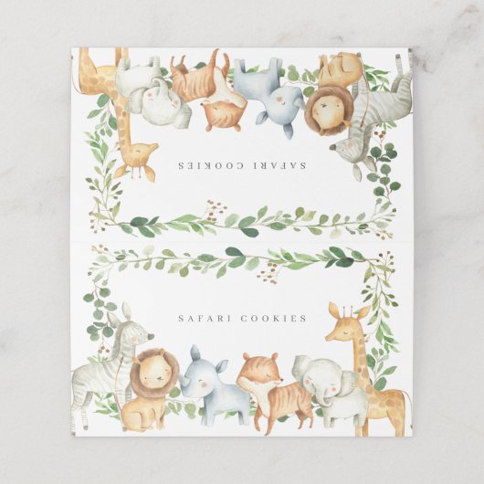 Safari Jungle Animals Buffet Food Labels Platzkarte (Außenseite Aufgefaltet)