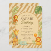 Safari Jungle Animals First Birthday Einladung (Vorne/Hinten)