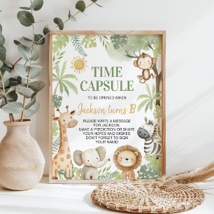 Safari Jungle Animals Geburtstag Time Kapsel Zeich Poster