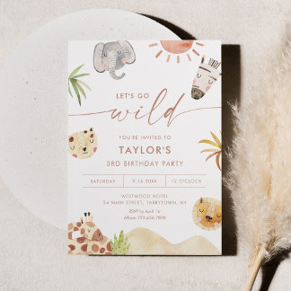 SAFARI Jungle Animals Geburtstagsparty Einladung