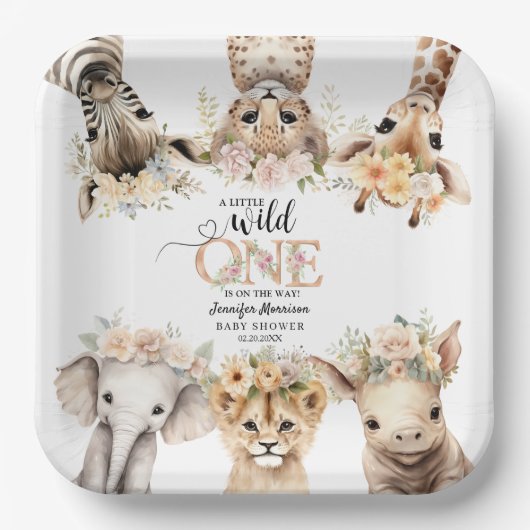 Safari Jungle Animals Girl Baby Shower Paper Plate Pappteller (Vorderseite)