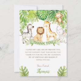 Safari Jungle Animals Green Forest Birthday Baby Dankeskarte