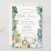 Safari Jungle Animals - Green Gold Baby Dusche Einladung (Vorderseite)