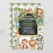 Safari Jungle Animals Greenery Birthday Einladung (Vorne/Hinten)