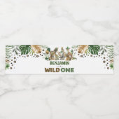 Safari Jungle Animals Greenery Wild One Birthday Wasserflaschenetikett (Einzelnes Label)