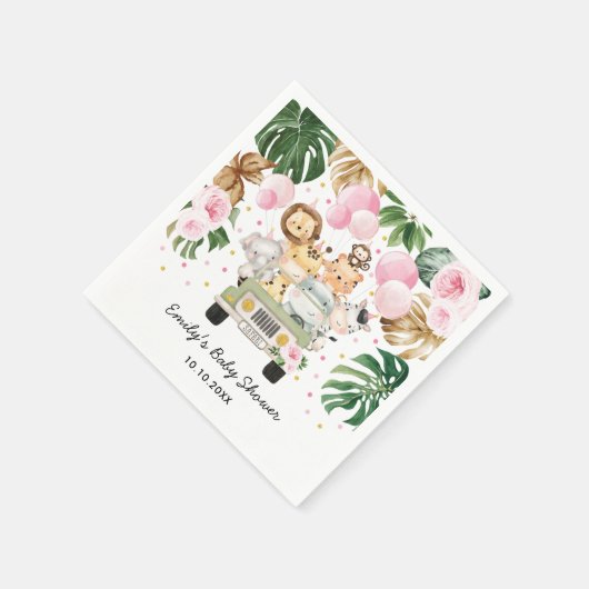 Safari Jungle Animals Grüne Pink Balloons Baby Serviette (Ecke)