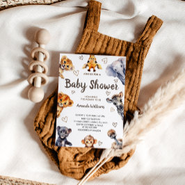 Safari Jungle Animals & Hearts Moderne Babydusche Einladung