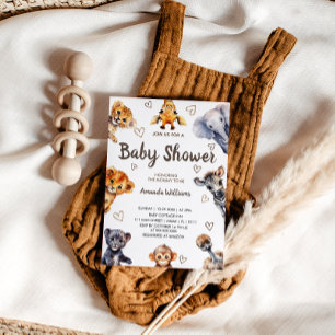 Safari Jungle Animals & Hearts Moderne Babydusche Einladung