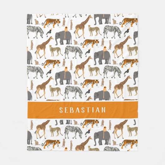 Safari Jungle Animals Ihren Namen hinzufügen Fleecedecke (Vorderseite)