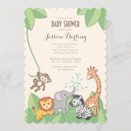 Safari Jungle Animals Moderne Babydusche Einladung