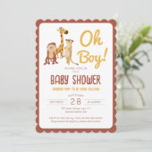 Safari Jungle Animals Oh Boy Baby Dusche Einladung (Stehend Vorderseite)