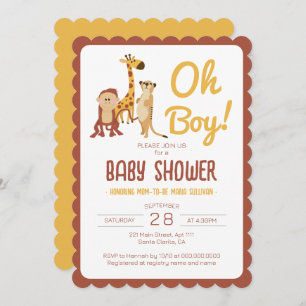 Safari Jungle Animals Oh Boy Baby Dusche Einladung