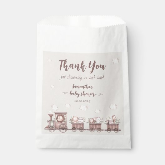 Safari Jungle Animals Train Baby Dusche Geschenktütchen (Vorderseite)