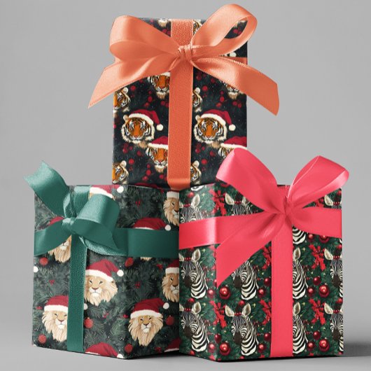 Safari Jungle Animals Weihnachten Lion Tiger Zebra Geschenkpapier Set