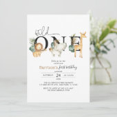 Safari Jungle Animals Wild Ein erster Geburtstag Einladung (Stehend Vorderseite)