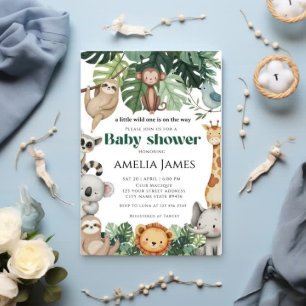 Safari Jungle Animals Wild Ein Junge Babydusche Einladung