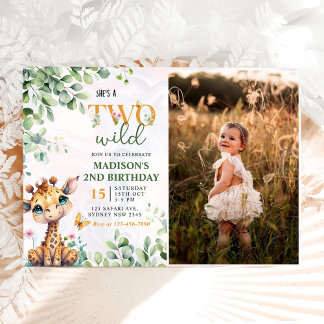 Safari Jungle Animals Zwei Wilde 2. Geburtstag Fot Einladung