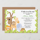 Safari Jungle Baby Animails Kinderdusche Einladung (Vorne/Hinten)
