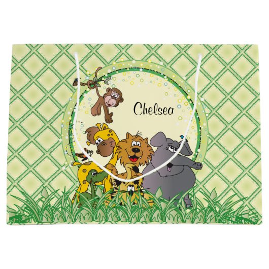 Safari Jungle Baby Animals Baby Dusche Große Geschenktüte (Vorderseite)