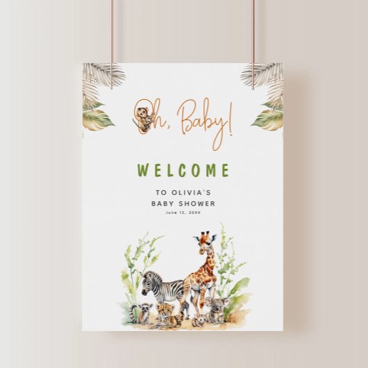 Safari Jungle Baby Animals Baby Dusche Willkommen Poster