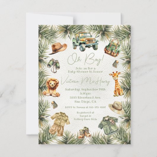 Safari Jungle Baby Dusche Einladung (Vorderseite)