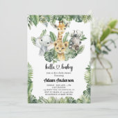 Safari Jungle Baby Dusche Einladung - Süße Tier (Stehend Vorderseite)