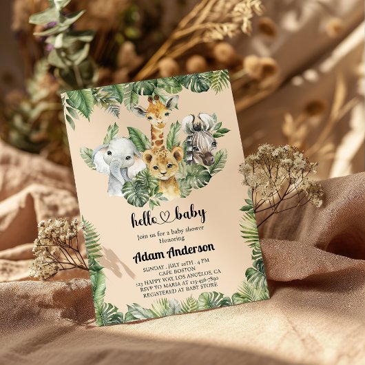 Safari Jungle Baby Dusche Einladung - Süße Tier