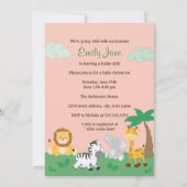 Safari Jungle Baby Girl Dusche Einladung (Vorderseite)