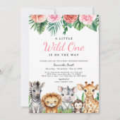 Safari Jungle Baby Girl Dusche Tropisch Einladung (Vorderseite)