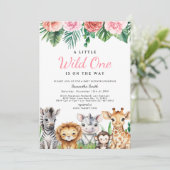 Safari Jungle Baby Girl Dusche Tropisch Einladung (Stehend Vorderseite)