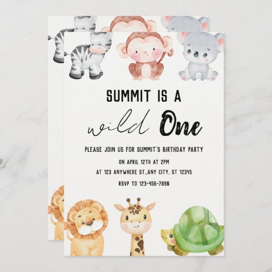 Safari Jungle Baby Invite Einladung (Vorne/Hinten)