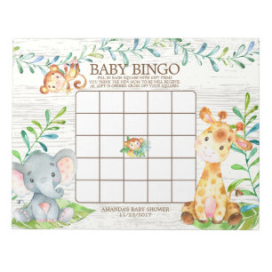 Safari Jungle Baby Shooter Bingo Game Notepad Notizblock