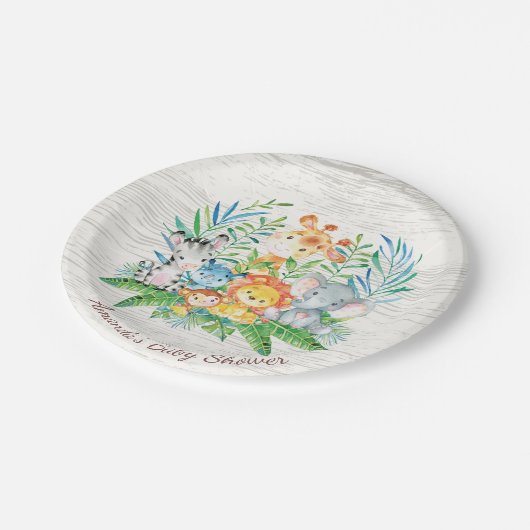 Safari Jungle Baby Shower 7" Plättchen Pappteller (Schrägansicht)