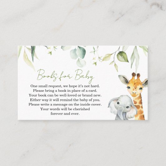 Safari Jungle Baby Shower Books für Baby Visitenkarte (Vorderseite)
