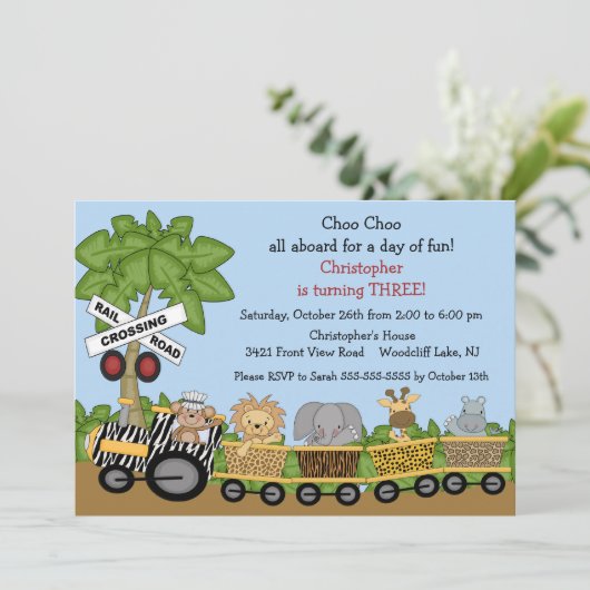 Safari-Jungle-Bahn zum Geburtstag Einladung (Stehend Vorderseite)