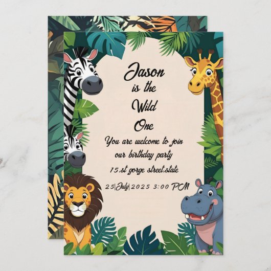 Safari Jungle Birthday Einladung (Vorne/Hinten)