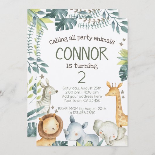 Safari Jungle Birthday Einladung - Kraft (Vorne/Hinten)