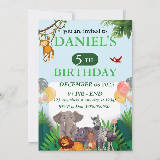 Safari Jungle Birthday Invitation Einladung (Vorderseite)