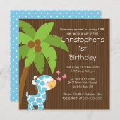 Safari Jungle Blue Giraffe Geburtstagsparty Einladung (Vorne/Hinten)