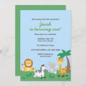 Safari Jungle Boy 1. Geburtstag Party Einladung (Vorne/Hinten)