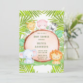 Safari Jungle Cartoon Animal Baby Dusche Einladung (Stehend Vorderseite)