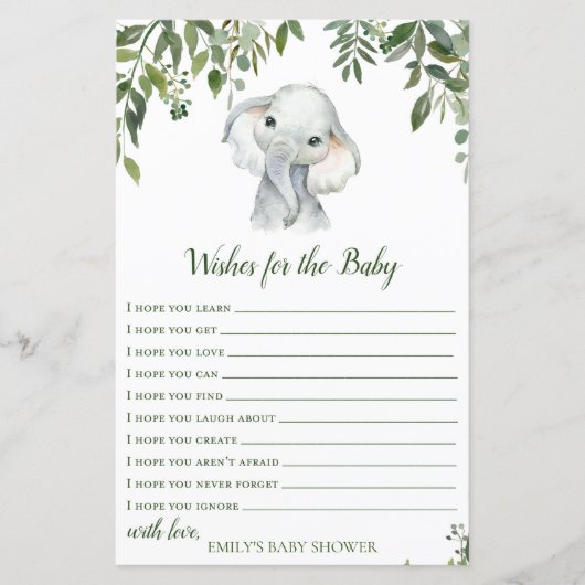 Safari Jungle Elephant Baby Shower Game PRINTED (Vorderseite)