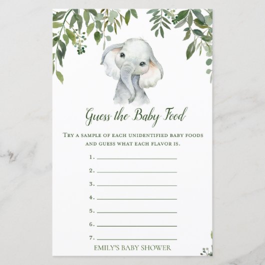 Safari Jungle Elephant Baby Shower Game PRINTED (Vorderseite)