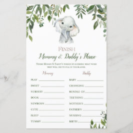 Safari Jungle Elephant Baby Shower Game PRINTED