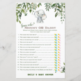Safari Jungle Elephant Baby Shower Game PRINTED