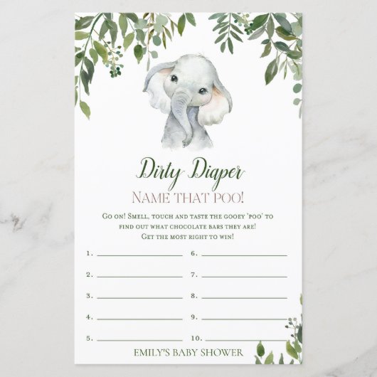 Safari Jungle Elephant Baby Shower Game PRINTED (Vorderseite)