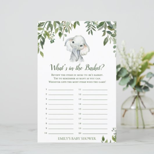 Safari Jungle Elephant Baby Shower Game PRINTED (Stehend Vorderseite)